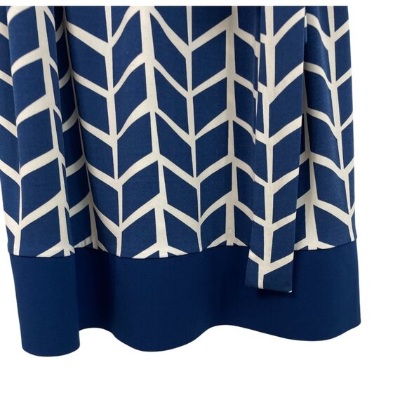 Donna Morgan Womens Size 16 Blue & Tan Chevron Dress With Belt - Picture 6 of 9